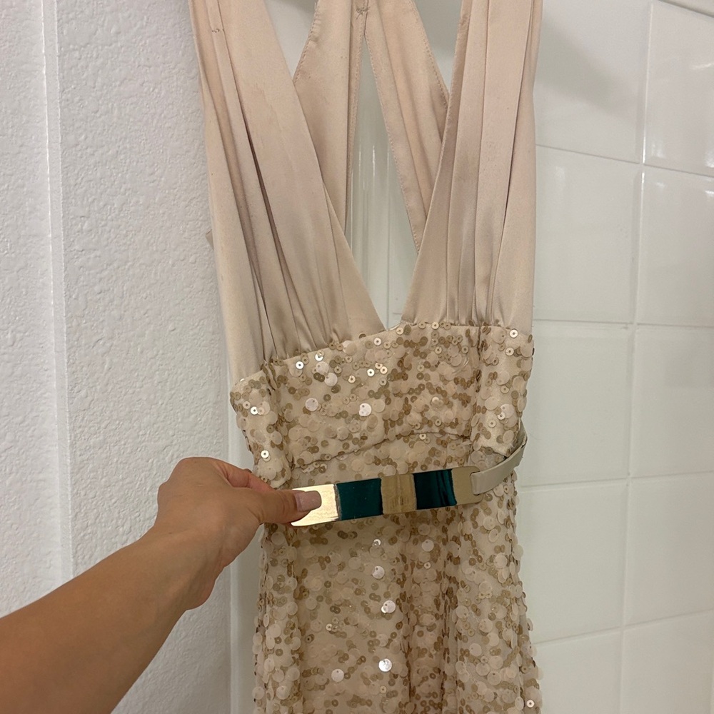 Bebe Y2K Cream Lace Detail Dress